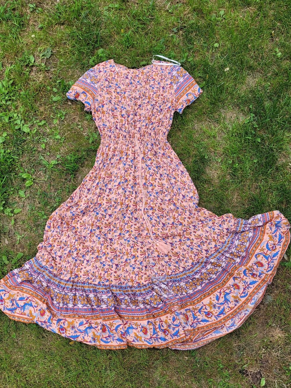 Boho Cottagecore Floral Maxi Dress Medium Peach Flowy